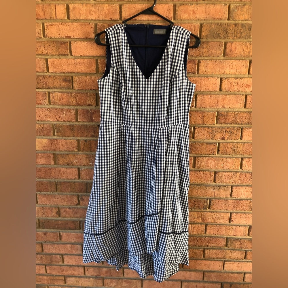 Jacqui E size 12 blue checkered 100% cotton dress